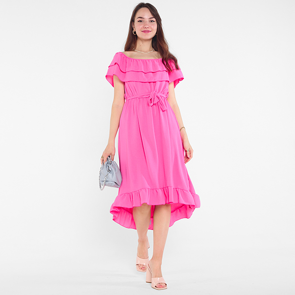 Rochie de damă fucsia cu volane - Îmbrăcăminte