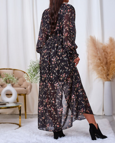 Royalfashion Rochie midi din plasă neagră și roz cu imprimeu