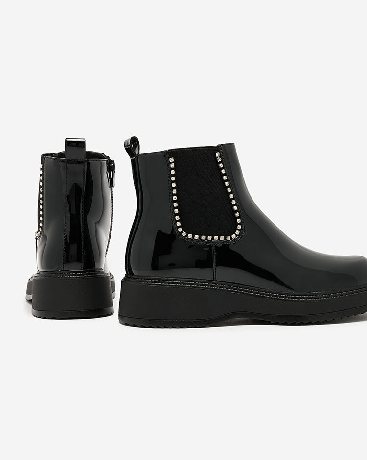 Royalfashion Cizme negre cu toc plat pentru femei cu zirconii Winuma