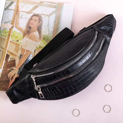 Rinichi negru pentru femei, cu model de piele de crocodil - Genți de mână