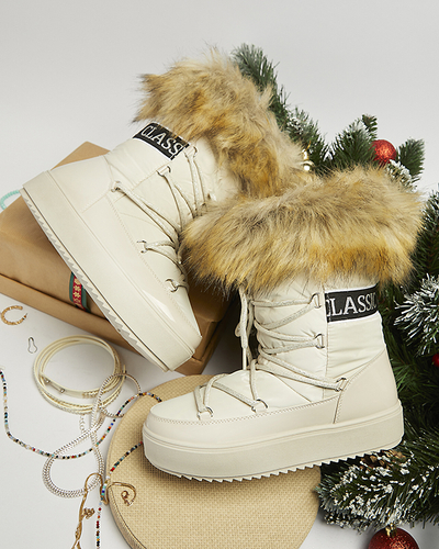 Cizme de zăpadă pentru femei bej cu blană Lilitsa- Footwear