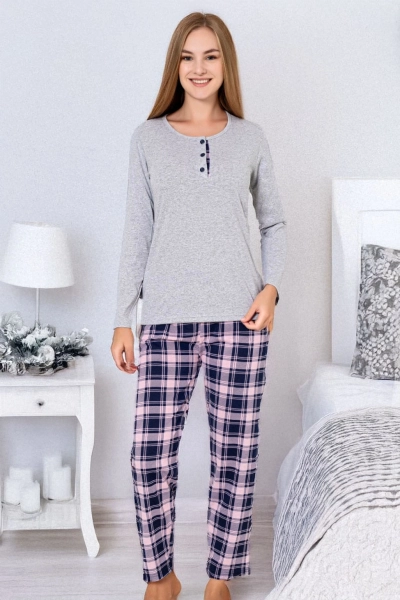 Pijama din bumbac pentru femei Royalfashion cu pantaloni in dungi