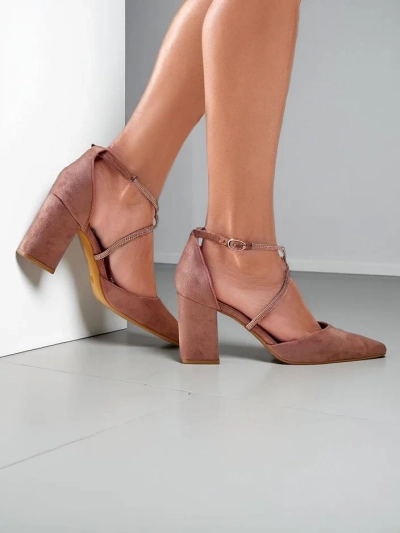 Pantofi cu toc din suede ecologic Royalfashion pentru femei cu curele Eurole
