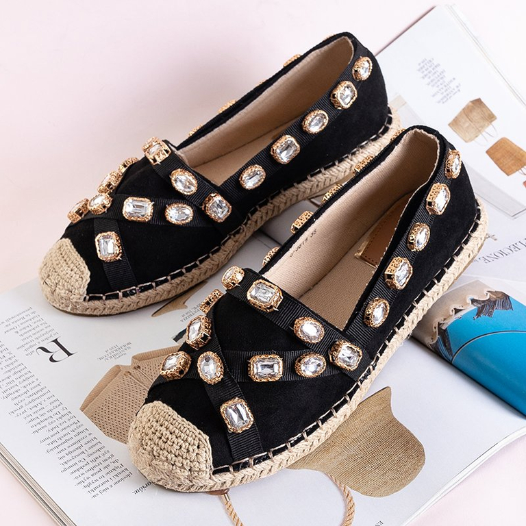 OUTLET Espadrile de dama negre cu cristale Wamba - Incaltaminte