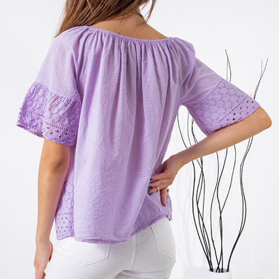 Bluză violet pentru femei cu broderie ajurată - Îmbrăcăminte