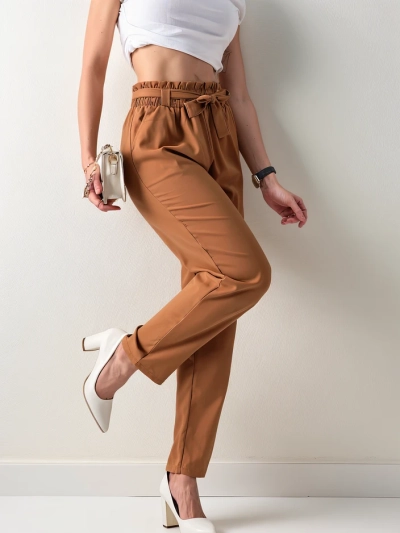 Royalfashion Pantaloni simpli din țesătură pentru femei cu curea