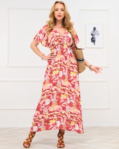Rochie lungă roșie pentru femei, cu model la modă - Îmbrăcăminte