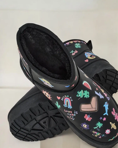 Royalfashion Ghete scurte de iarnă pentru femei în stil bocanci cu autocolante Hanaga