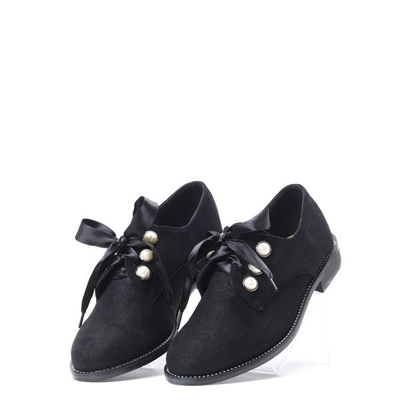 Czarne półbuty z perełkami Perle- Obuwie