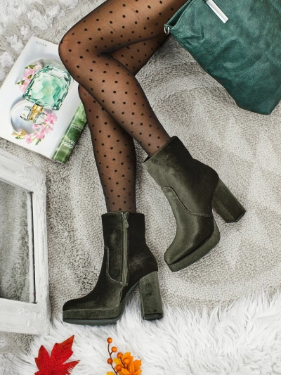 Botine de damă cu toc gros, tip velur Miss