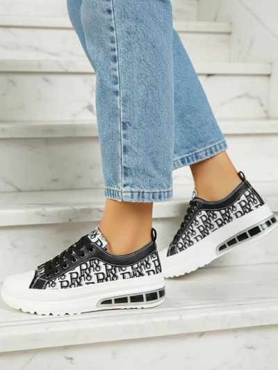 Sneakers Livia în Culoarea Alb-Negru cu Platformă