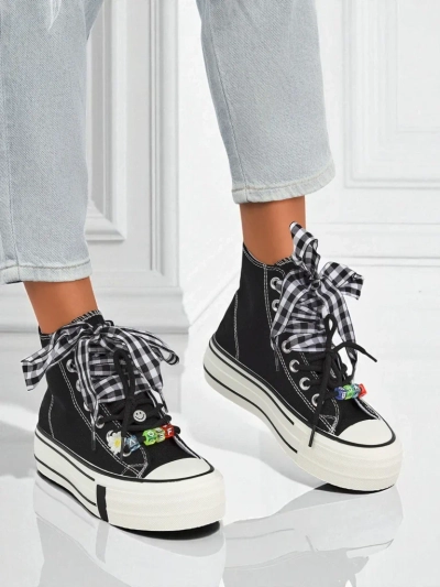Adidași de damă Callisto Negri cu platforme din material textil și accente retro