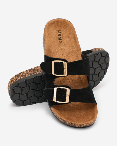 Damskie klapki Letitia czarne, zamszowe, płaski obcas, włoski design