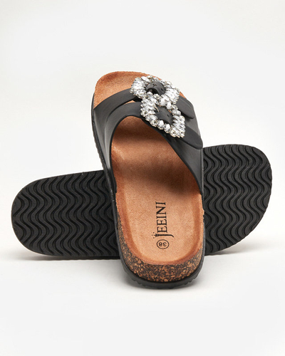 Papuci negri de dama cu agrafe Oterina - Incaltaminte