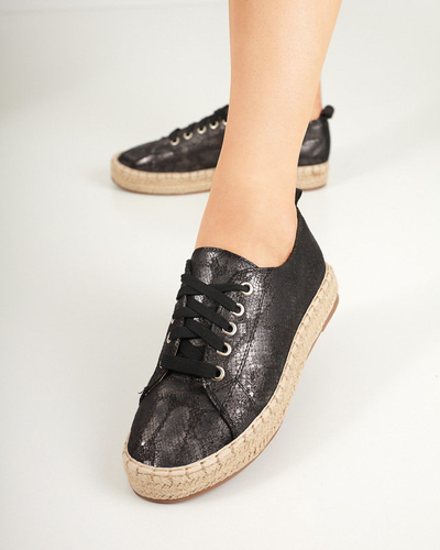 Espadrile de dama negre cu relief lucios Tenerica - Pantofi