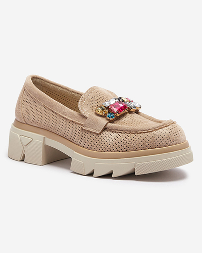 Mocasini de damă maro deschis cu ornament Bokkso- Footwear