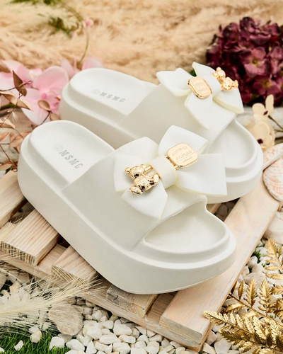 Royalfashion Șlapi de cauciuc pentru femei cu fundiță decorativă Apis