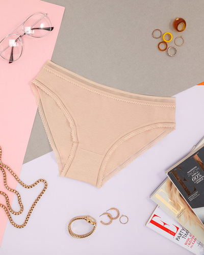 Slip de damă din bumbac uni bej din dantelă - Lenjerie intimă