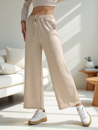 Royalfashion Pantaloni de rochie largi pentru femei cu strasuri