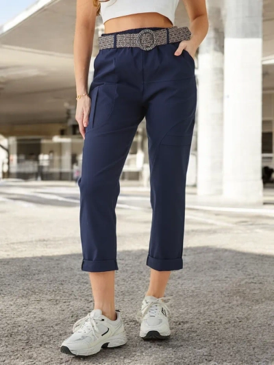 Pantaloni din viscose pentru femei Royalfashion cu curea