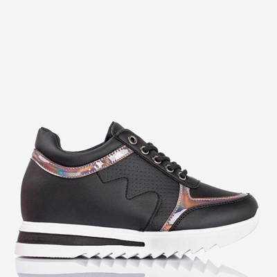 Czarne sneakersy damskie na krytej koturnie Wink Wink - Obuwie