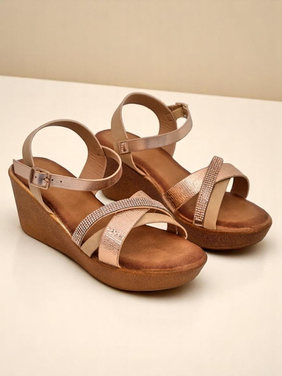 Sandale cu toc wedge pentru femei Royalfashion, cu strasuri și glitter Glittera