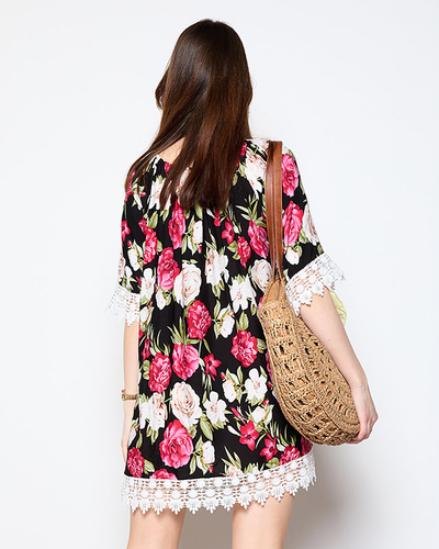 Bluză de damă neagră cu flori MARIM PLUS - Îmbrăcăminte