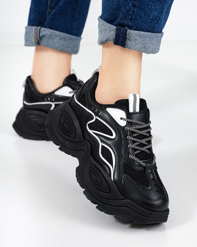 Pantofi sport de damă negri cu platformă cu inserții albe Oirana - Încălțăminte