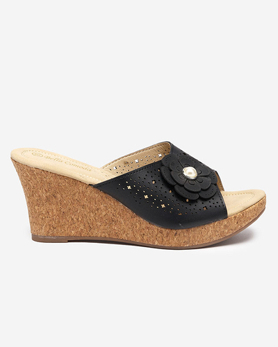 OUTLET Papuci negri de dama pe pană Dombas- Pantofi