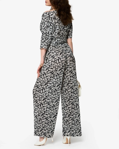Set floral plisat negru de damă - Îmbrăcăminte