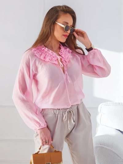 Royalfashion Cămașă Transparentă pentru Femei cu Guler Decorativ