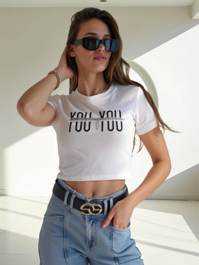 Royalfashion Top de bumbac pentru femei, cu inscripția