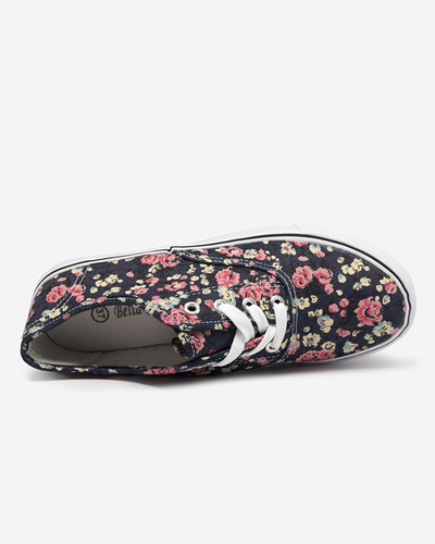 OUTLET Tenisi dama bleumarin cu flori Sertoli - Incaltaminte