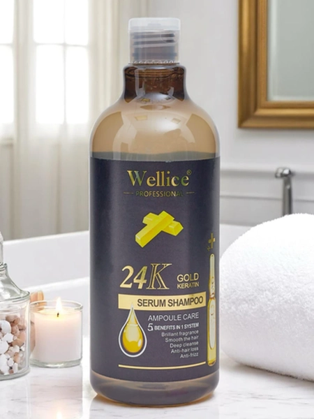 Șampon profesional pentru păr cu keratină 24K Gold – Hidratare intensivă și netezire a părului 5 în 1