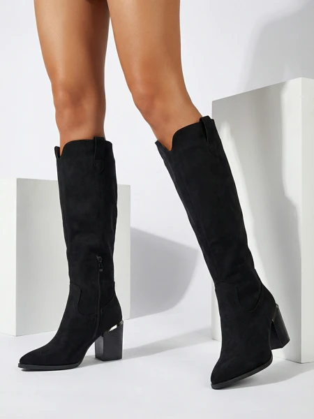 Cizme de damă eco-întoarse cu toc gros Ferrevi