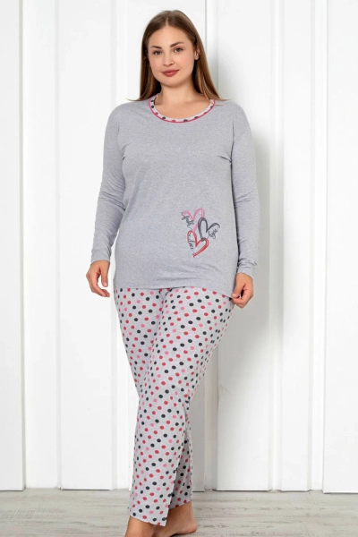 Royalfashion Pijama din bumbac pentru femei, 2 piese, cu buline MĂRIME MARE