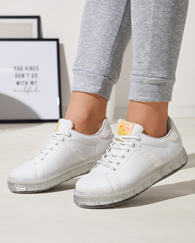 Pantofi sport de damă de culoare albă cu inserții gri Asxa- Footwear