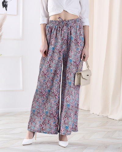 Pantaloni cu model cu picioare largi pentru femei în albastru- Îmbrăcăminte
