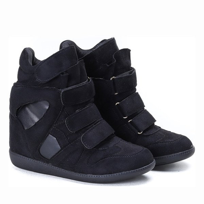 Czarne sneakersy na koturnie Barbra - Obuwie