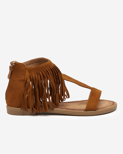 OUTLET Sandale dama cu franjuri camel Clov- Pantofi