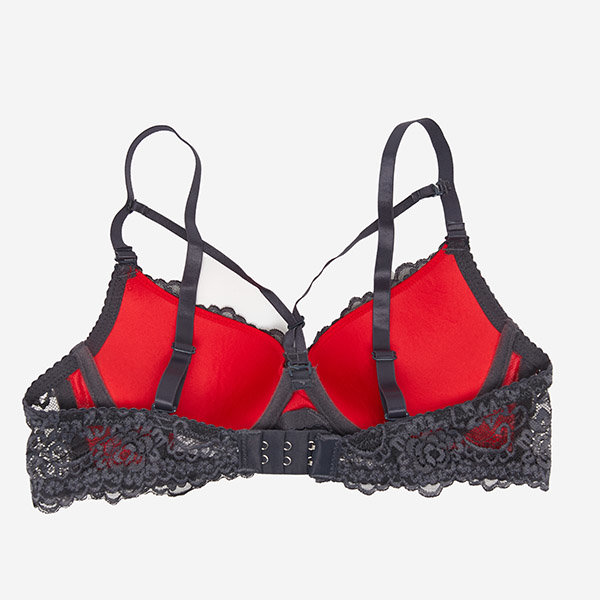 Sutien gri și roșu din dantelă cu bretele - Lenjerie intimă