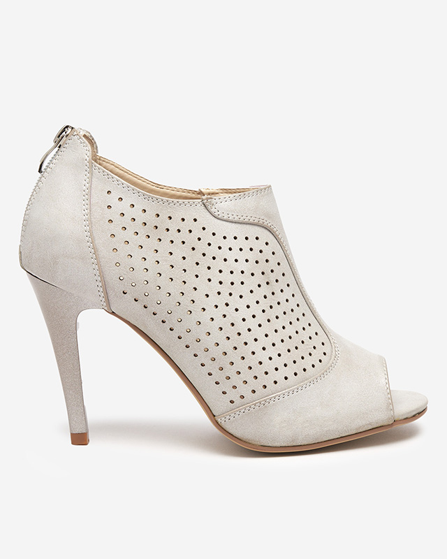 OUTLET Sandale de damă gri ajurate pe toc înalt Somigo - Pantofi