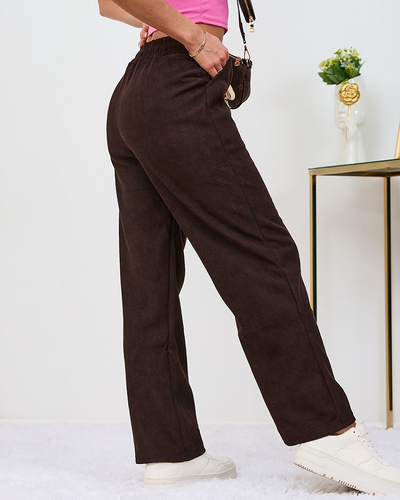 Royalfashion Pantaloni pentru femei din catifea maro închis, călduroși