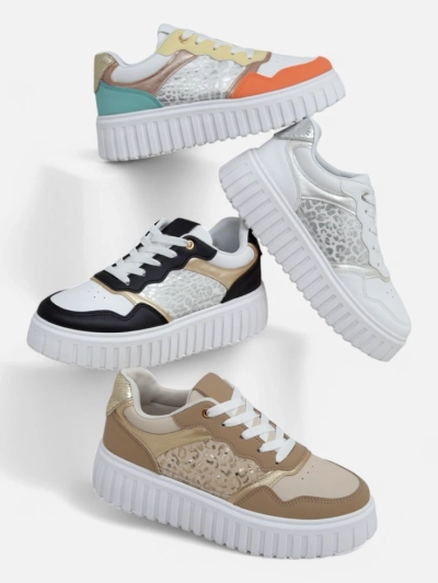 Damskie sneakersy Royalfashion Callista platforma czarne skóra eko rozmiar 40