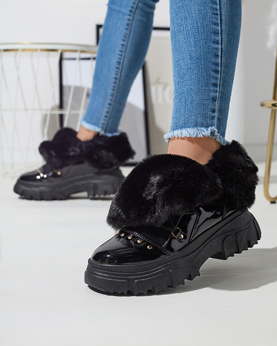 Cizme de zăpadă cu șiret pentru femei negre Fentes- Footwear