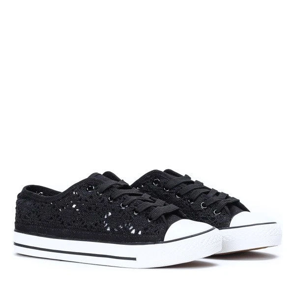 OUTLET Czarne trampki koronkowe - Obuwie