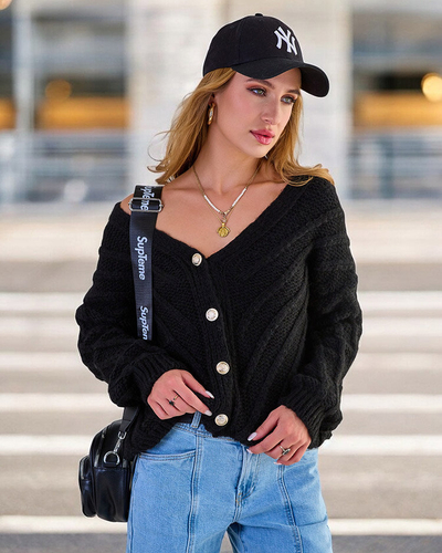 Royalfashion Pulover tricotat pentru femei cu nasturi