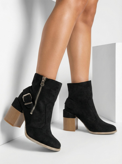 Royalfashion Cizme înalte stiletto pentru femei din piele ecologică neagră Acimra