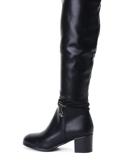 Czarne kozaki na niskim słupku Jacqueline - Obuwie