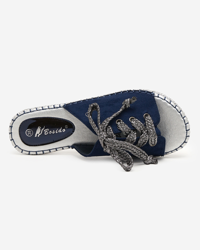 OUTLET Papuci de damă bleumarin și argintiu cu o legătură Wiazoni - încălțăminte